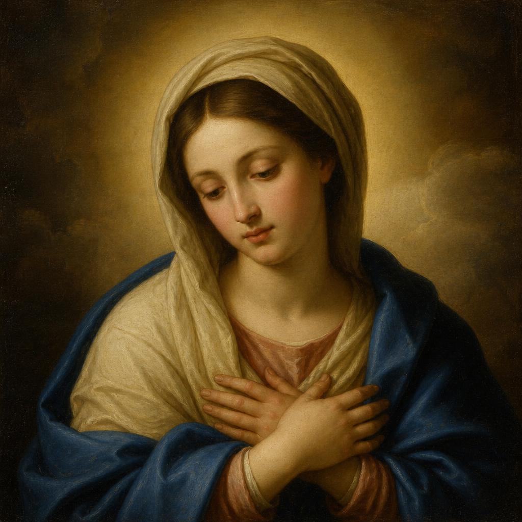 Nossa Senhora, pintura barroca no estilo de Murillo